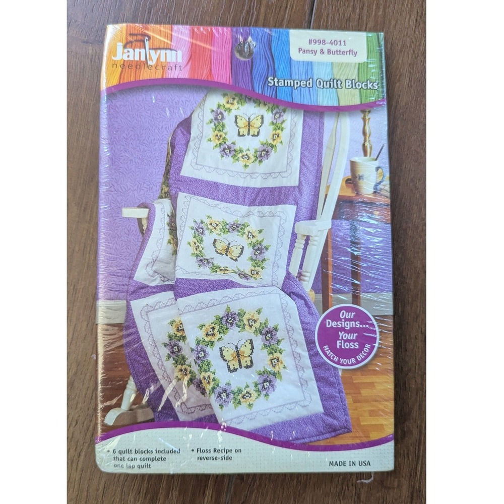 Janlynn Butterfly Stamped Quilt Blocks Kit 18x18 998-4011 Made in USA New